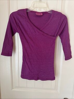 Michael Stars Purple Wrap-Front Long Sleeve Top - One size fits Most